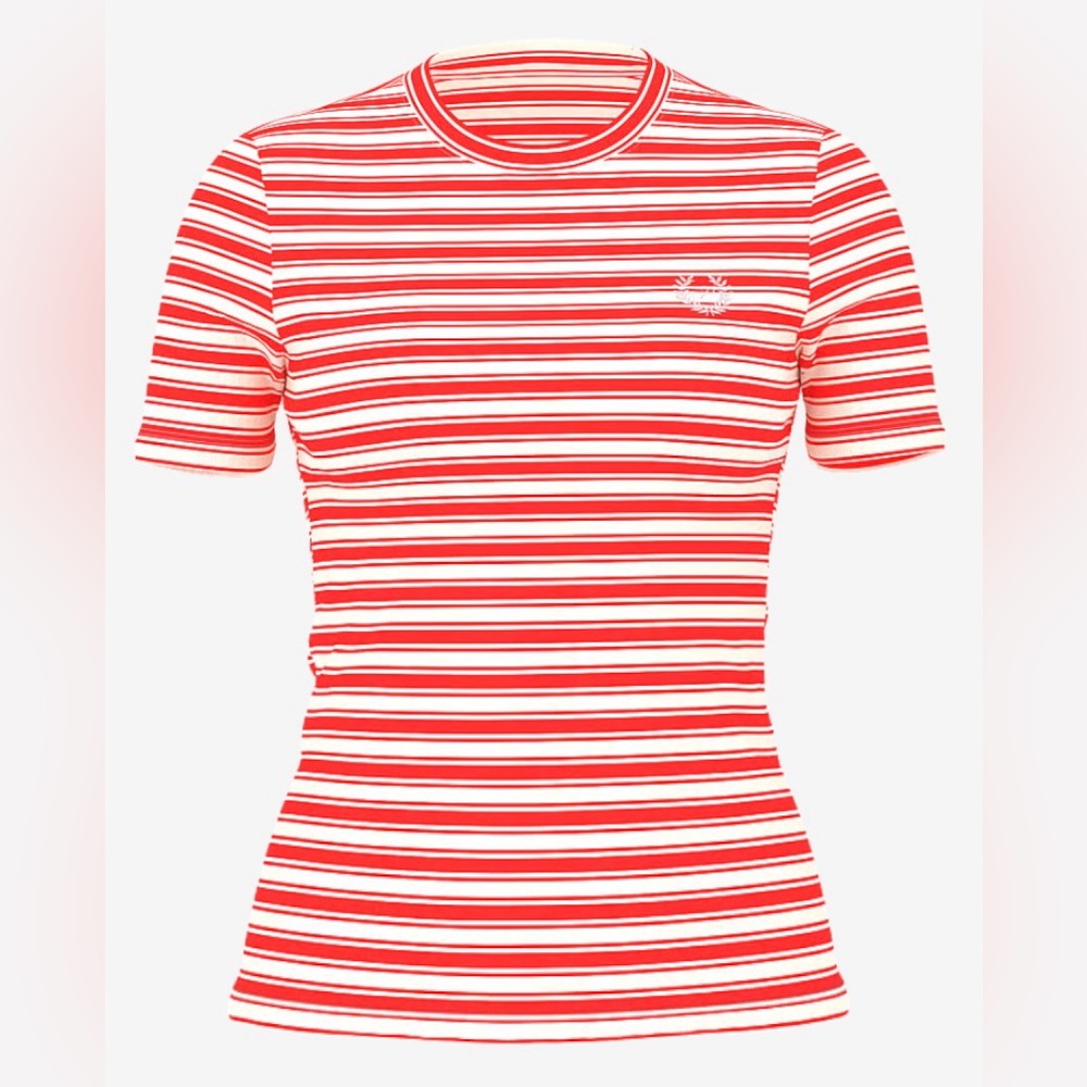 VICTORIA SECRET PINK Fitted rib-knit tee Red Pepper Stripe color size L NWT - Picture 10 of 11